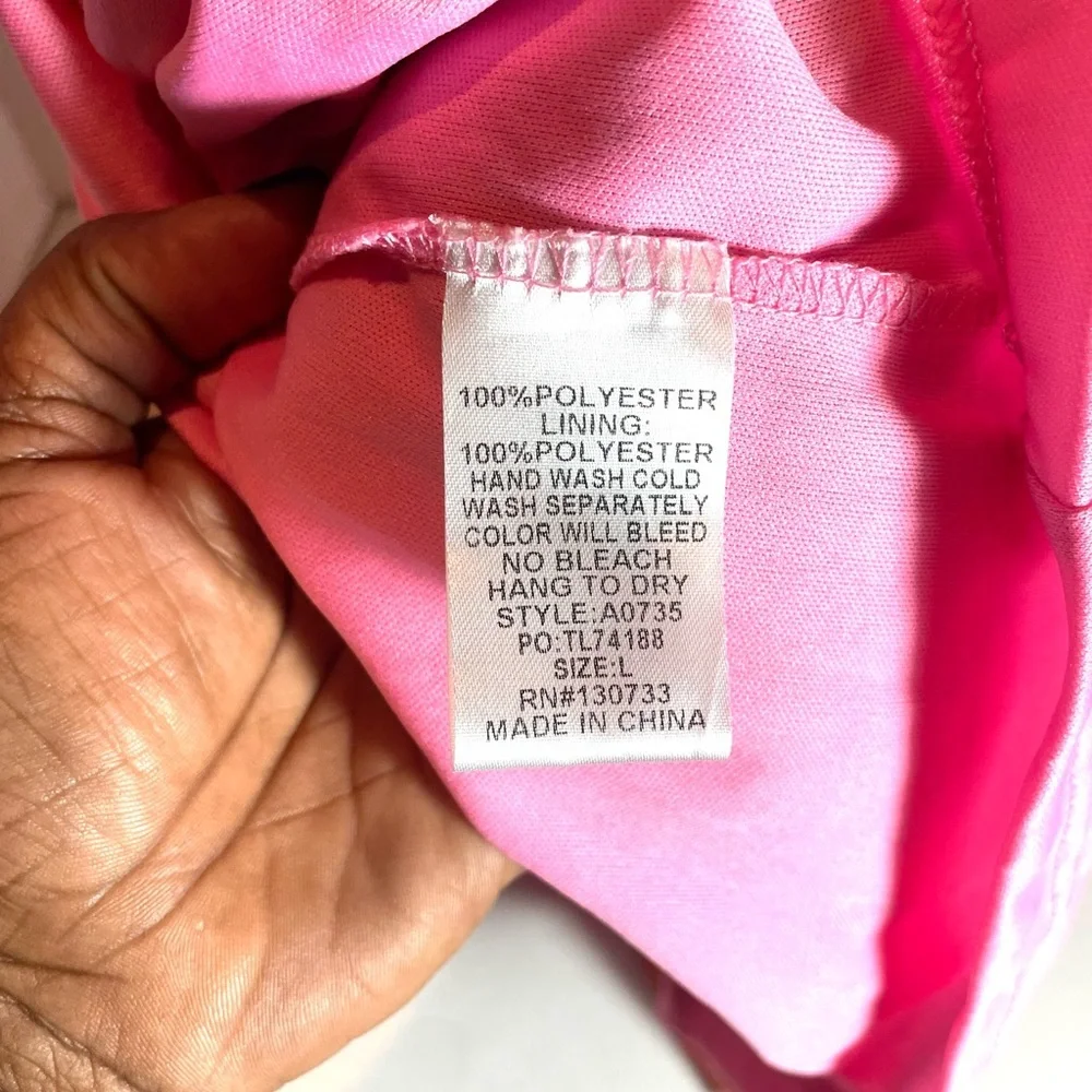 Umgee Floral Boho Shift Dress Size Large Pink Ruffle Neck Flowy Boutique - Picture 6 of 9
